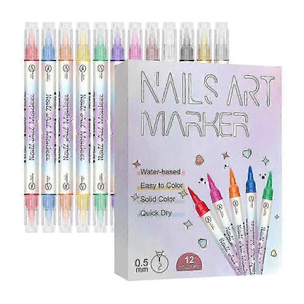 12-Piece Quick-Dry Nail Art Pen Set for DIY Drawing and Decoration, Vibrant Colors, Safe and Portable for Home Salon Use