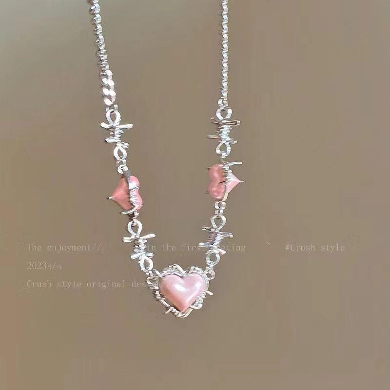 Taozhi Yaoyao Thorns Pink Love Necklace Female Cute Girl Heart Summer Sweet Collarbone Chain Spice Girl Wind Necklace