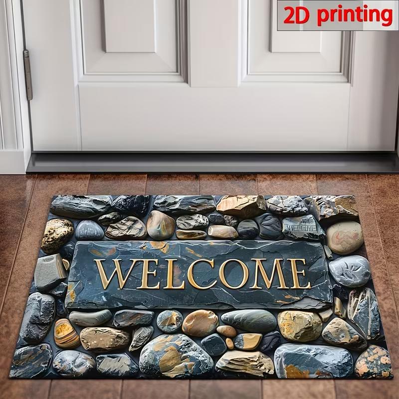 

Welcome Stone Welcome Entrance Doormat Home Decor Carpet Indoor Outdoor Floor Mat Living Room Bedroom Bath Kitchen Rug 40x60CM