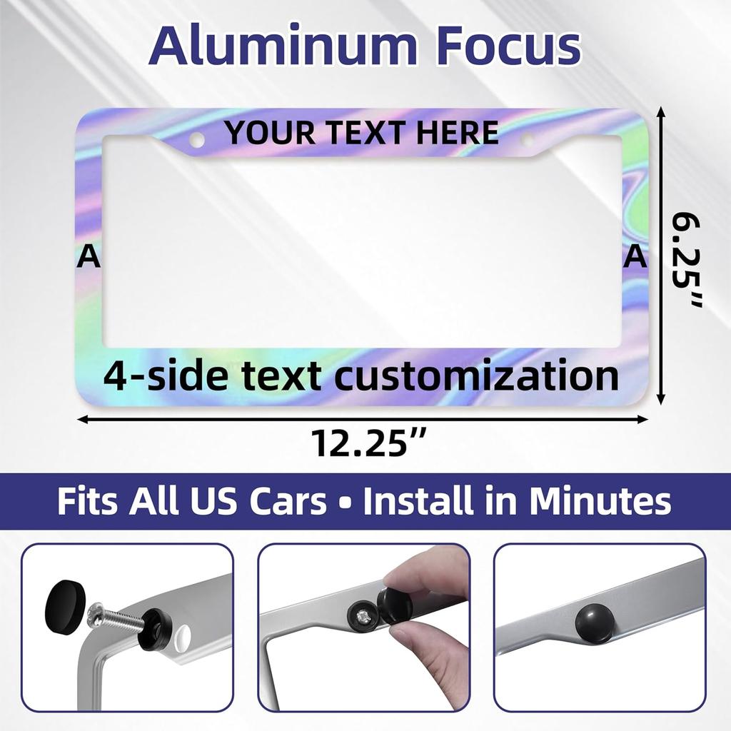 License Plate Frames - Create Your own Personalized License Plate Frame with Text or Graphics, Stylish and Durable Aluminum Frame, fits Standard US
