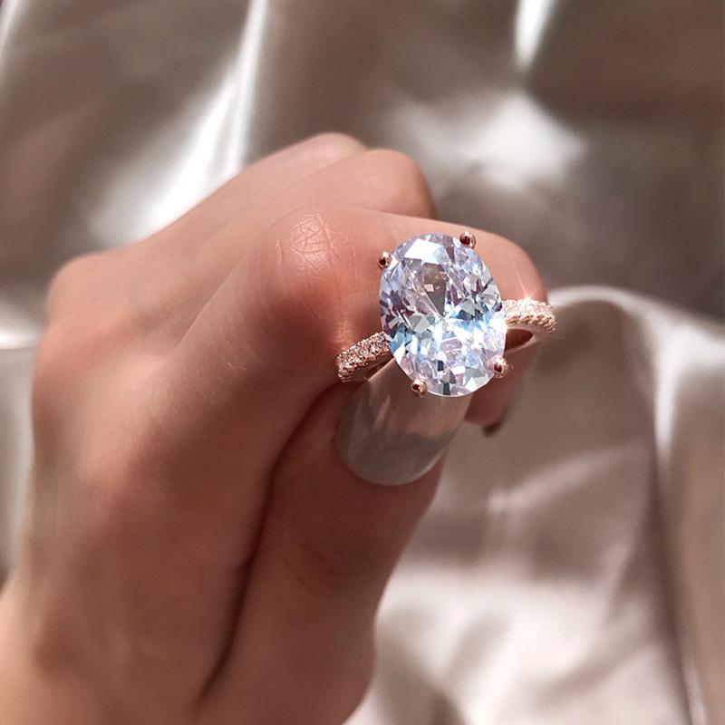 Gica Gema Anillos Ovalados Para Mujer Niña Plata de Ley 925 9*13mm Circonita Rosa Blanca Boda Compromiso Aniversario Joyería Regalo