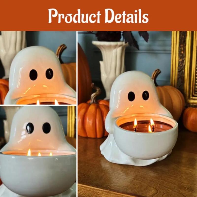 Halloween Decor Spooky Halloween Ghost Candle Holders for Home Table Decor Small Ghost Tea Light Holder Cute Resin for Scented