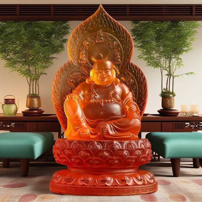 Resin Large Laughing Buddha Sculptures Statue Chinese Buddhist Figures Home Living Room Office Wealth Luck Feng Shui Decor