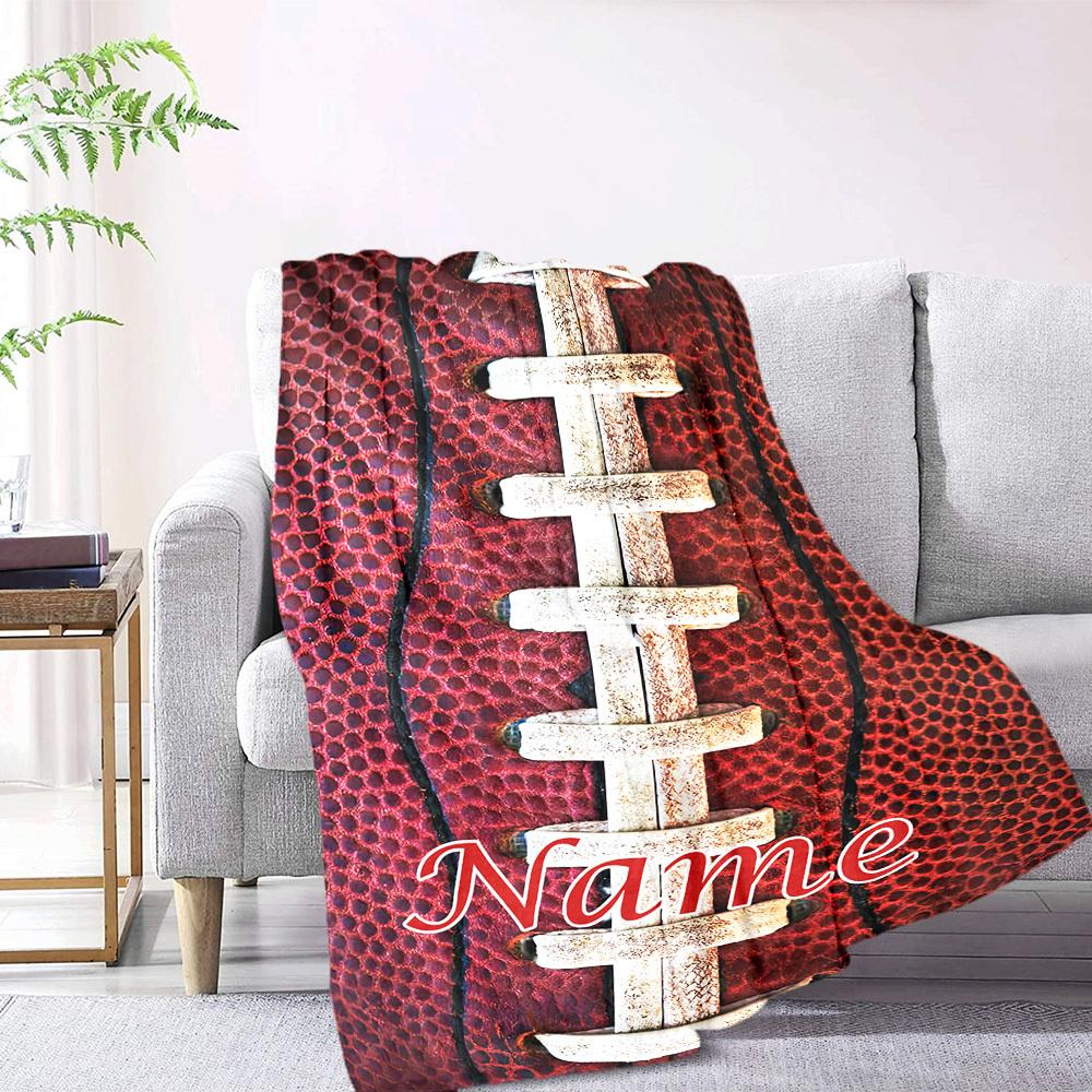 Football Texture With Name Overlay Lightweight Blanket Text Durable Comfort Suitable For Sofa Couch Office Bed Picnics For All Occasions Versatile