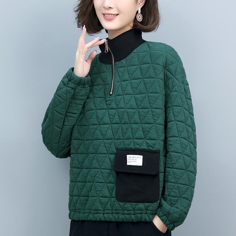 

Женский стеганый пуловер с высоким воротником на молнии - Коллекция Осень/Зима 2024, Маленький размер, Без капюшона L (110-122 jin) темно-зеленого