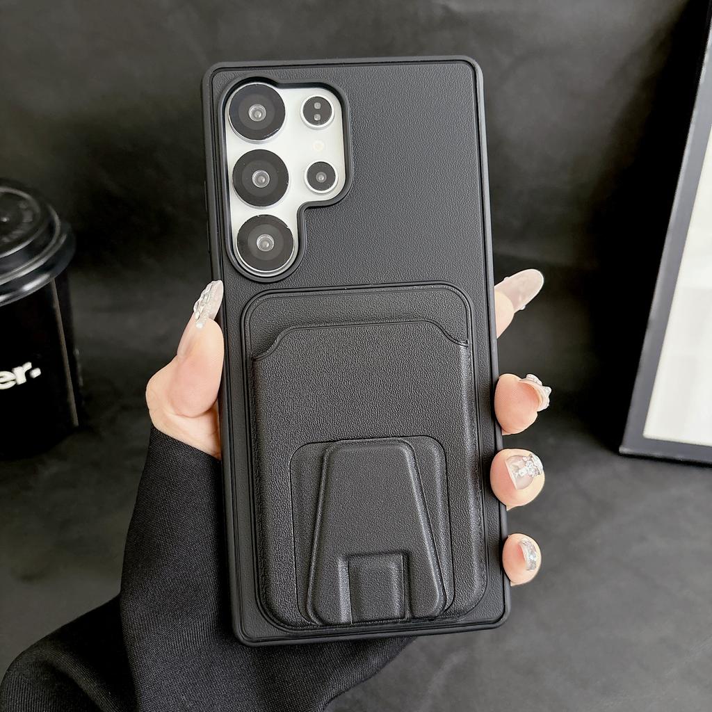 Business Solid Color Phone Case For Samsung S26 Ultra S25 Plus S24 A36 A56 A17 A07 Slim Fit Shockproof Trifold Card holder Cover