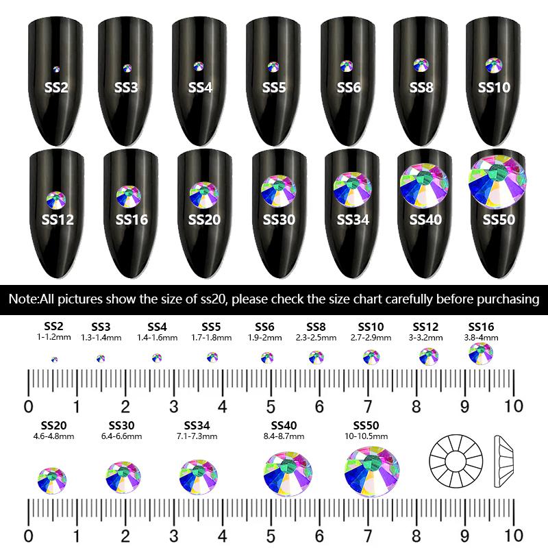 BOBOHOO Wholesale High Quality SS3-SS30 Glass Crystal Rhinestones Non Hotfix Strass Flatback Diamond Nail Art DIY Decorations