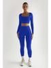 Women's Summer 2026 European & American Square Neck Two-Piece Set - Slim Fit, Long Sleeve, Solid Color Suit