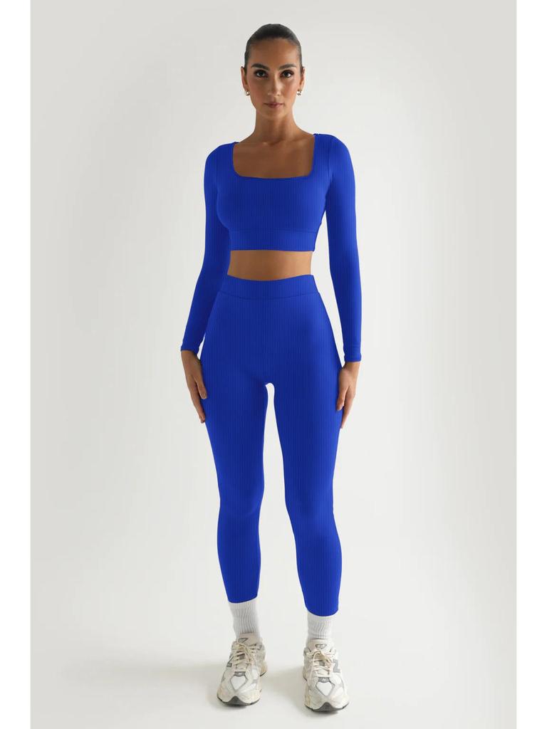 Women's Summer 2026 European & American Square Neck Two-Piece Set - Slim Fit, Long Sleeve, Solid Color Suit