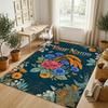 Floral Garden Theme Crystal Velvet Rug Personalized Custom Name Text Soft Floor Mat Home Decor