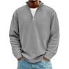 Men Quarter Zip Sweatshirt Long Sleeve Stand Collar Top Solid Color Ribbed Casual Loose Pullover Shirt for Office Gym Street Wear