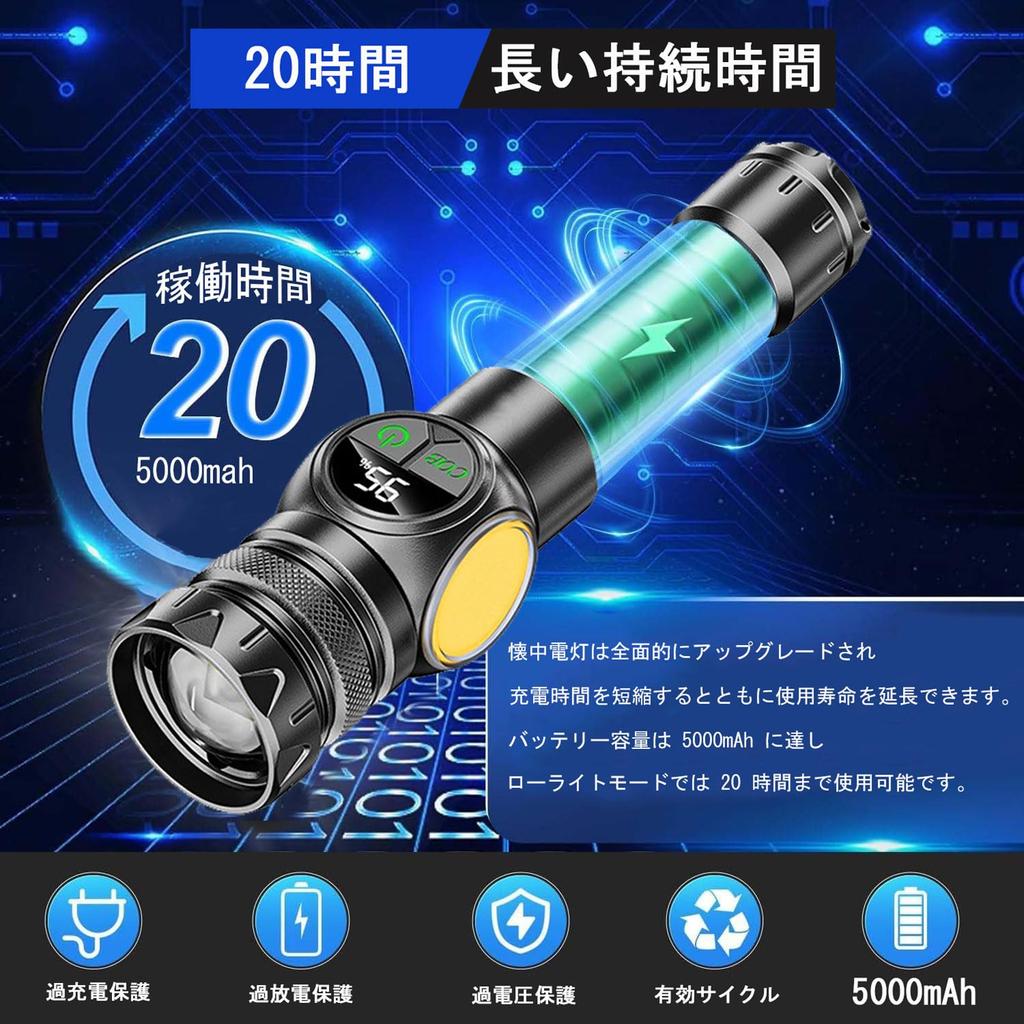 TACLUME Leistungsstarke Taschenlampe Neueste verbesserte wiederaufladbare Taschenlampe mit 5000mAh Lithiumbatterie Leistungsstarke LED-Taschenlampe mit bis zu 15 Stunden