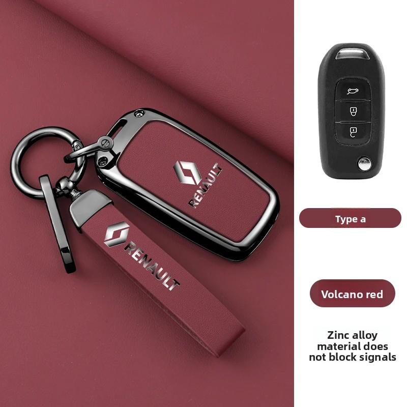 Hub Caps Zinc Alloy Leather Car Key Case Cove Shell Keychain Buckle For Renault Kadjar Captur Megane Sandero Clio 5 2022 Arkana