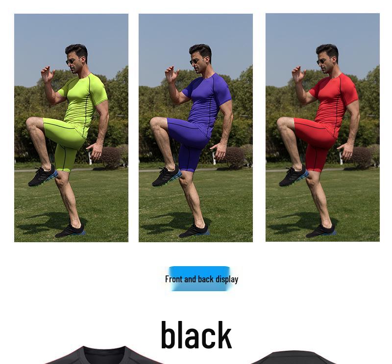 Men's Quick-Dry Fitness Sport Tee - Short Sleeve, Tight Fit, Round Neck, Sweat-Wicking for Running, Basketball, Football.