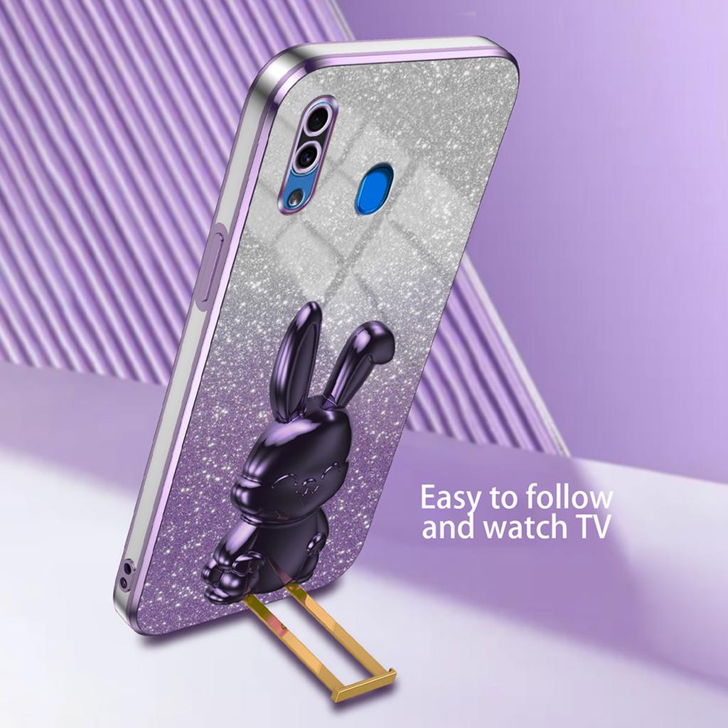 For Samsung Galaxy A20/A30 Case Lovely Rabbit Pull-out Kickstand Bump Protection Phone Cover