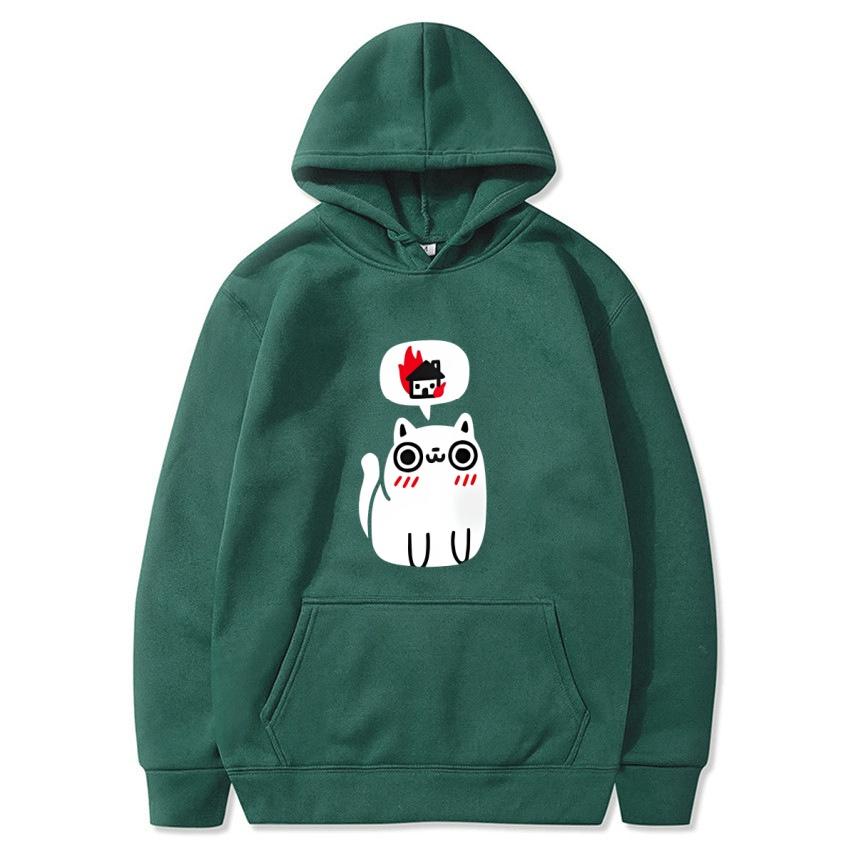 Autumn Winter Solid Color Anime Cat Classic Hoodie Men's Daily Casual Harajuku Hoodie Street Wear Warm Hoodie