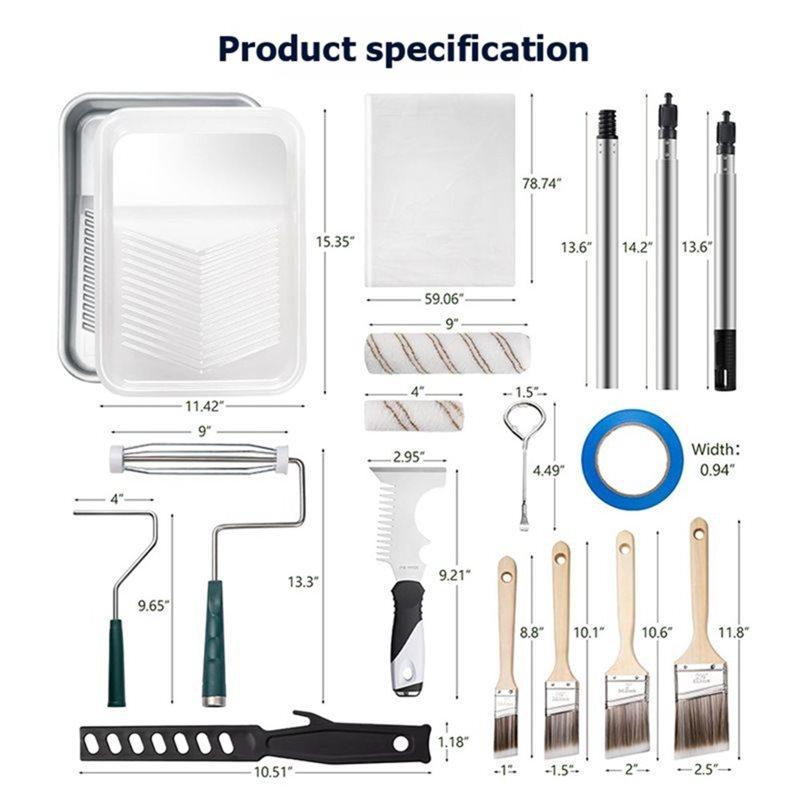 Premium-Professional For Home Interior Paint Roller Kit, 28 Pack Painting Supplies For Walls, Ceiling Brush Set