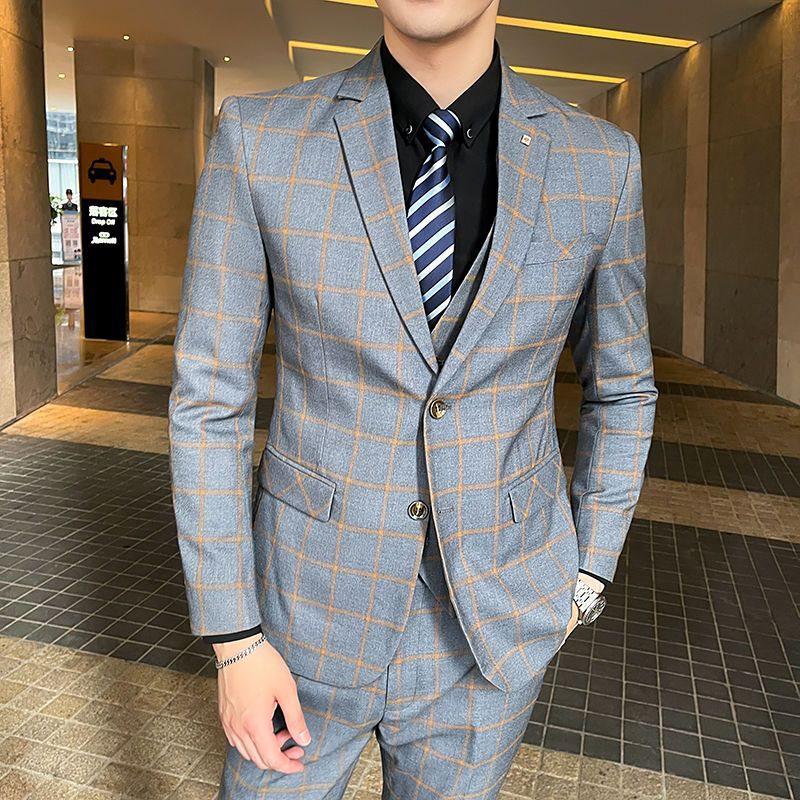 Herren Casual Frühling/Herbst Koreanischer Stil Blazer Anzug Set - Trendy, Gutaussehend Hochzeits Smoking