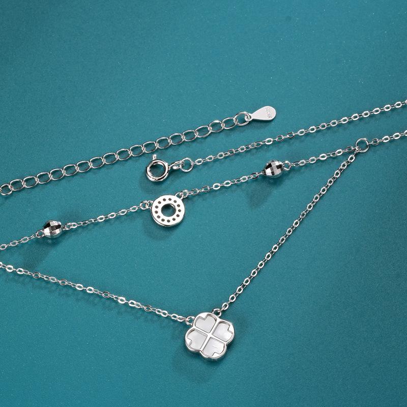 Double four-leaf clover necklace female niche design white fritillary pendant accessories for girlfriend gifts