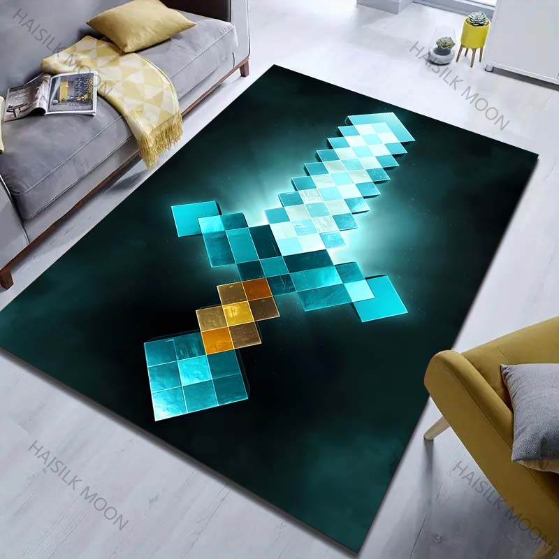 Pixelated Sword Print Carpet for Bedroom Living Room Modern Home Decor Area Rug Soft Floor Mat Unique Gift Idea