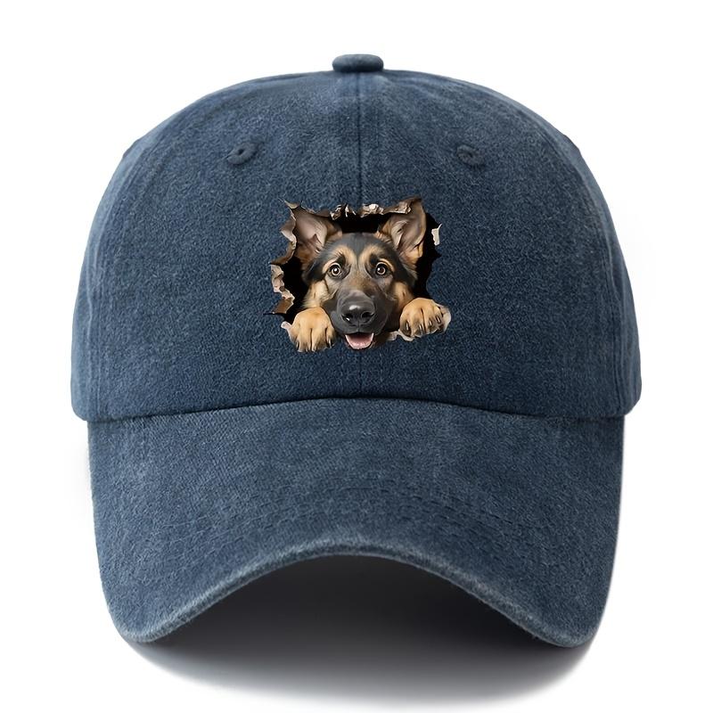 Adjustable retro washed baseball cap with German Shepherd print suitable for casual hip-hop hats at parties and festivals