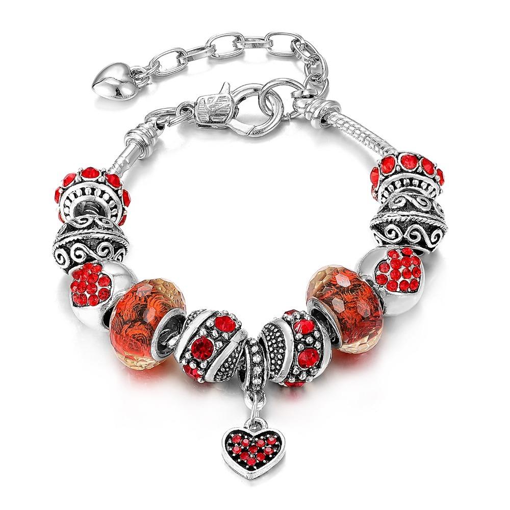 

Pink Acrylic Alloy Silver Plated Large Hole Bead Bracelet Trendy Jewelry for Women Girls 16 + 4cm adjustable