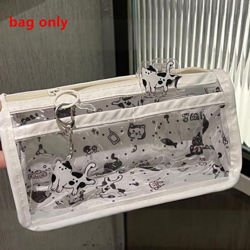 Cartoon Translucent Pencil Case Multi-Layer Vertical Large-Capacity Stationery Storage Bag School Supply Cosmetic Bag