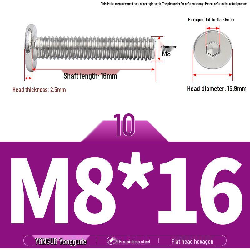 304 Stainless Steel Ultra-Thin Flat Head Hex Socket Bolt, M2-M12