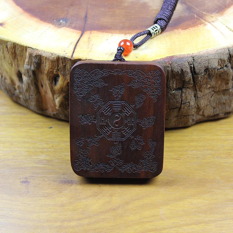Hand-Carved Lightning-Struck Jujube Wood Thangka Box Pendant Ornament