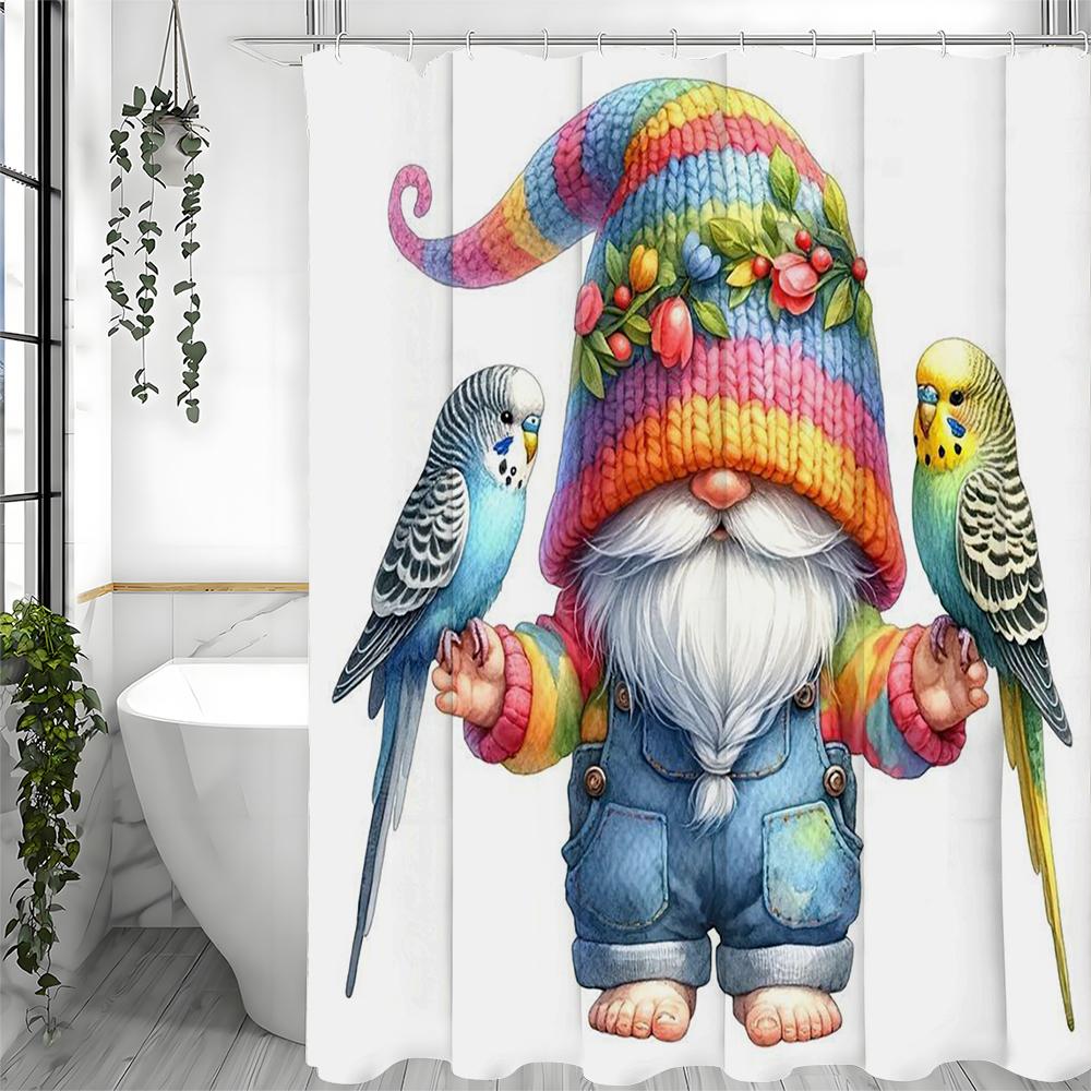 Cute Dwarf Parrot Shower Curtain, Bathroom Decorative Shower Curtain, Waterproof Shower Curtain with Hooks