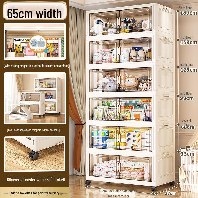 "45-85cm Multi-Layer Plastic Storage Cabinet with Door - Baby Wardrobe Rack"