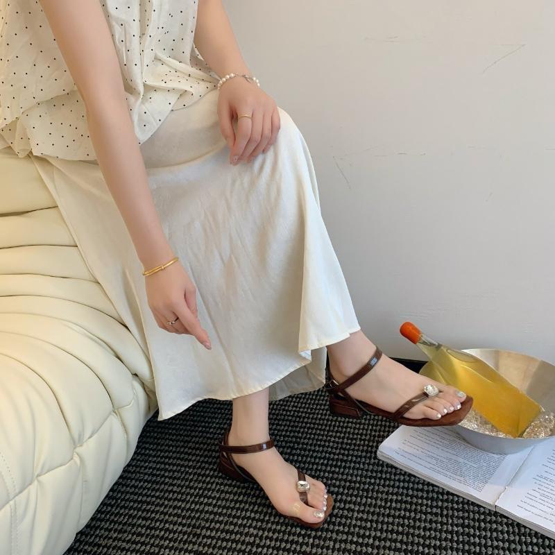 Fashion Fashion Gladiator Toe Sandals Metal Buckle Narrow Band Thin Low Heel Party Shoes Open Toe Thin Heels Slippers Women's Sandals