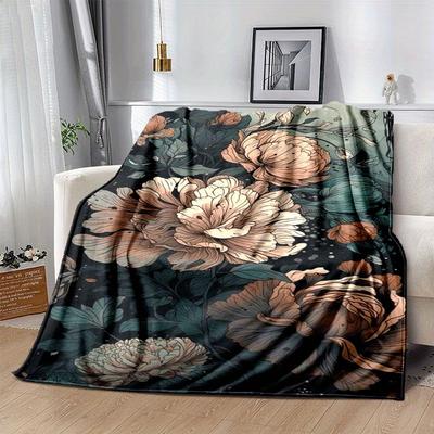 1 Stück Pfingstrosen-Druck Leichte Flanelldecke, Bequeme und Warme Decke, für Camping Sofa Bett und Couch Büro, Geschenk