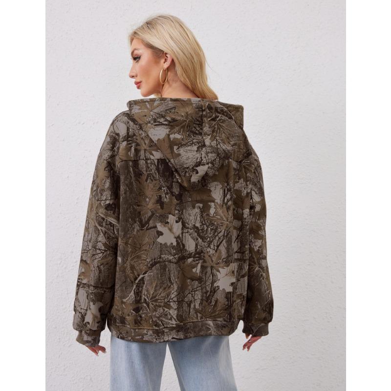Women S Loose Fit Hooded Sweatshirt With Branch Print