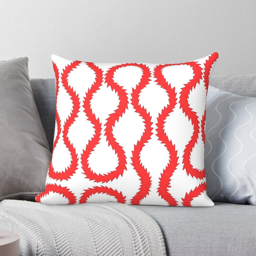 Red Squiggle Square Pillowcase Polyester Linen Velvet Pattern Zip Decor Room Cushion Cover