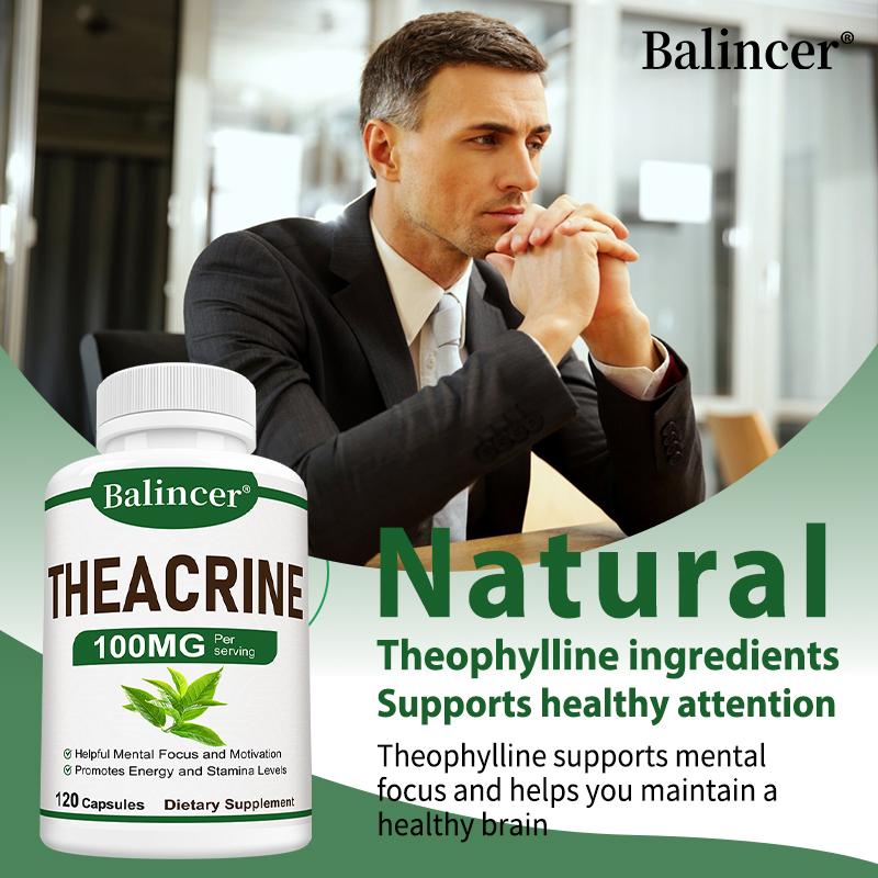 Theacrina 100 mg Integratore Alimentare, Cellulosa Microcristallina, 120 Capsule per Flacone