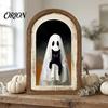 Halloween Spooky Decorative Sign Ghost Wall Decor, Cute Table Sign, Vintage Arch Framed Fall Season Accent Picture, Art for Mantel Living Room Bedroom