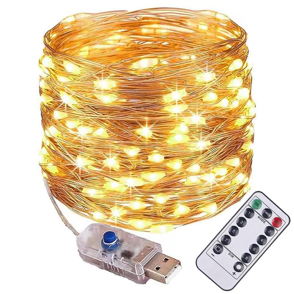 Smalife LED Illumination Light Upgraded Christmas Copper 100 8 Flashing Timer Garden [2025 Version] Lights, USB-Powered, Wire, 12m, LEDs, Patterns,