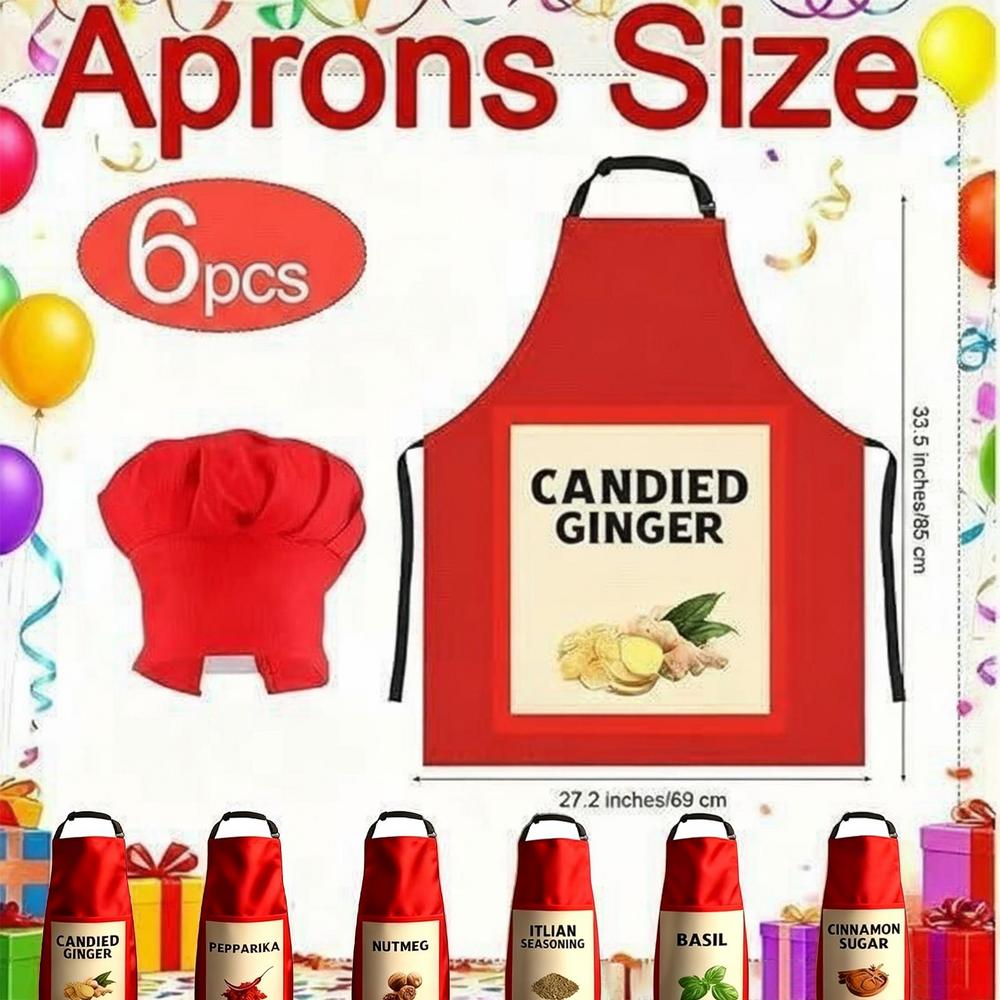 

6Pcs Apron Chef Hat Set Adjustable Half-length Adult Apron Funny Hotel Restaurant Chef Waiter Kitchen Cooking Baking Apron
