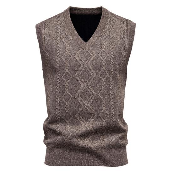 Men Knitting Vest V-Neck Sleeveless Rhombus Texture Sweater Vest Autumn Winter Solid Color Casual Vest Knitwear