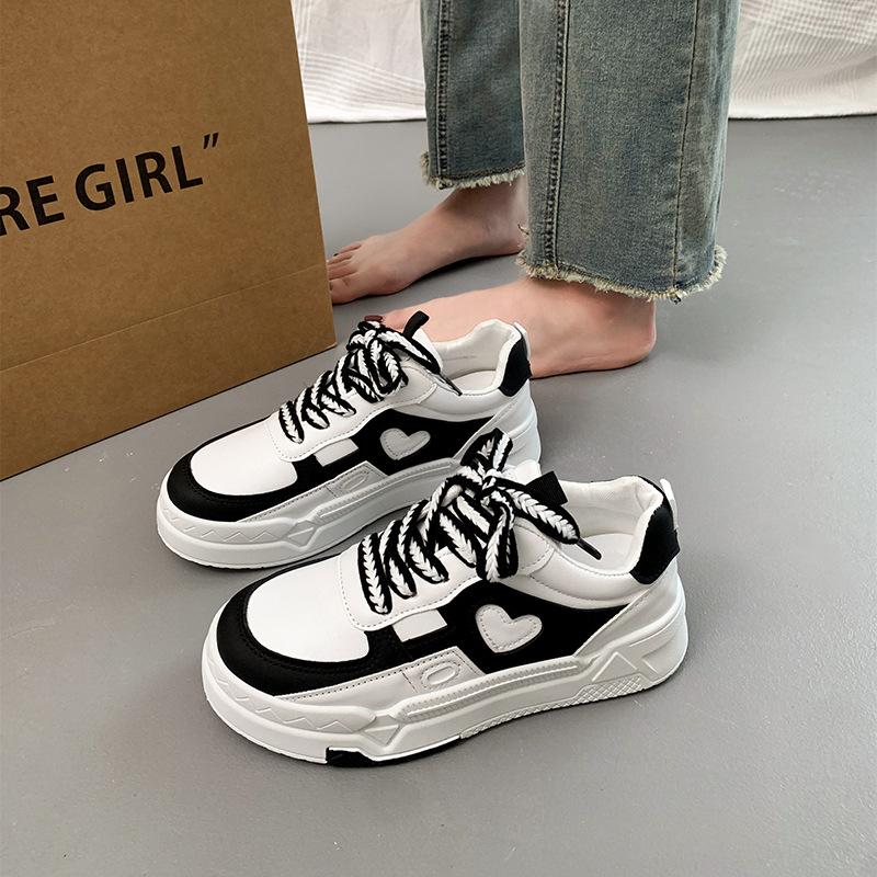 New Plus Size Thick Bottom White Shoes for Women  Spring and Autumn Versatile Round Head Women's Shoes Lace Up Casual Shoes
