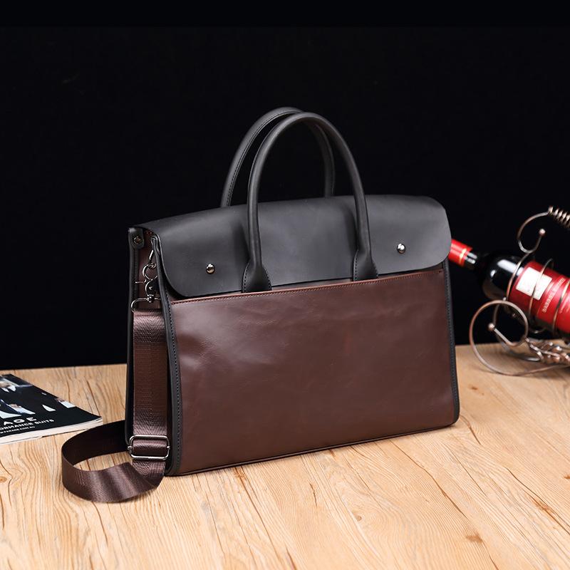 Crazy Horse Leather Men's Bag Retro Briefcase Business Men's Handbag Horizontal One-shoulder Diagonal Computer Bag