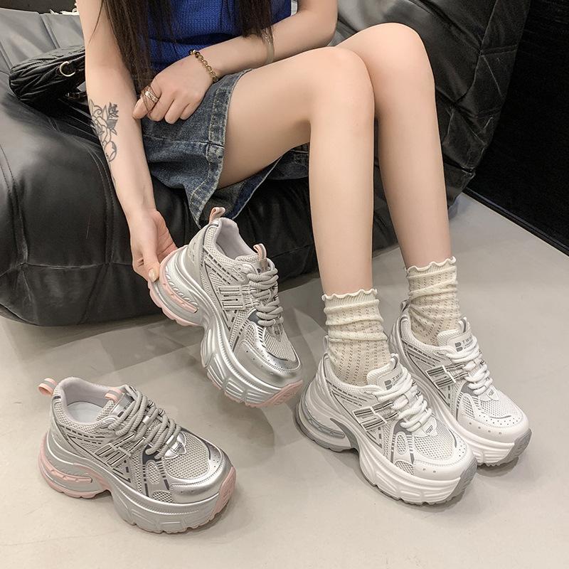 8CM inner height increase dad shoes women 2025 summer new versatile popular small mesh breathable sports shoes tide