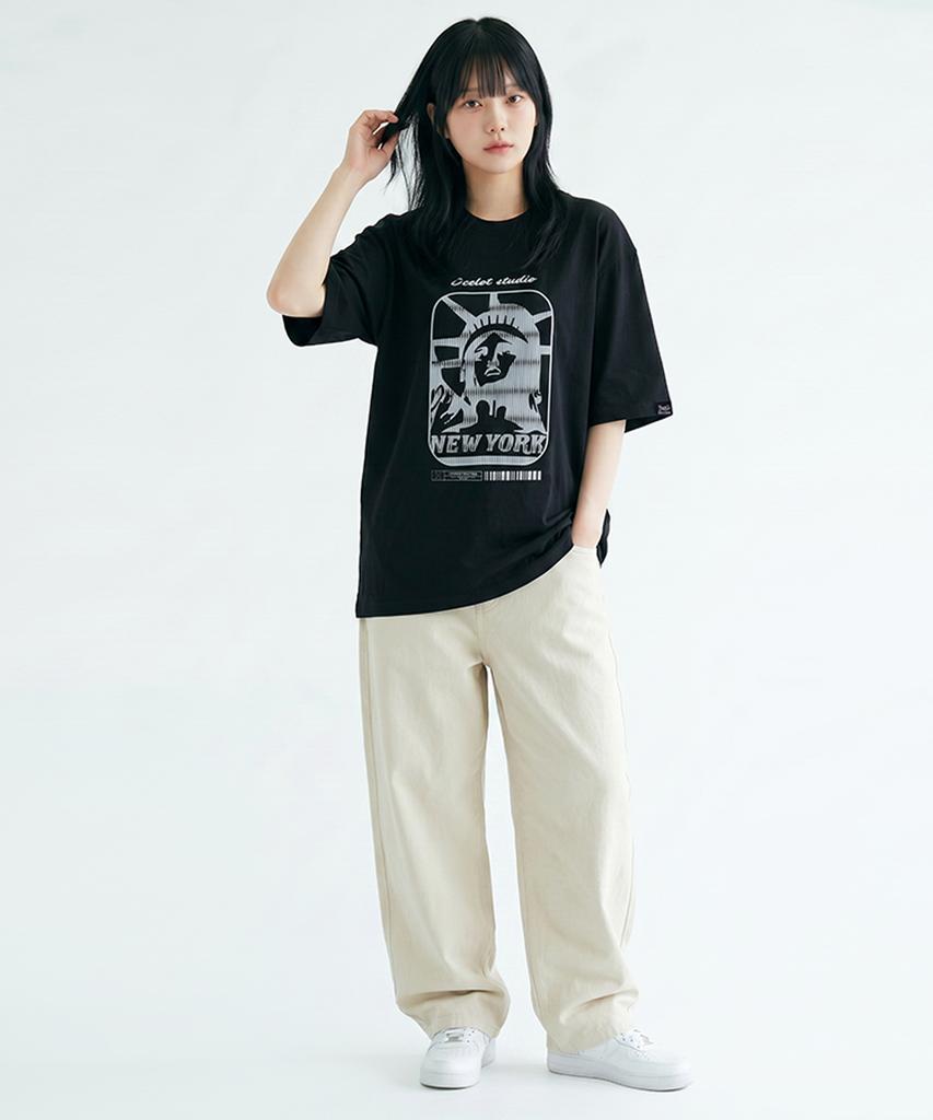 Osillos C94 Statue Of Liberty Oversized Short Sleeve T-Shirt_Black