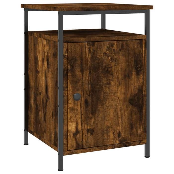 Table de chevet - Maison Exclusive - Chêne fumé - Bois d'ingénierie - Cadre en fer robuste