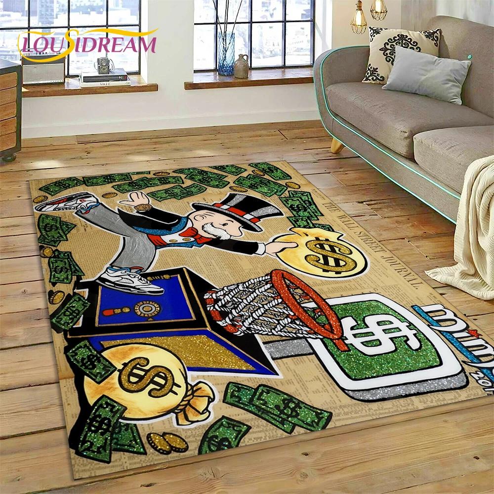 Spiel Dollar Monopoly Cartoon Geld Teppich für Wohnzimmer Schlafzimmer Heimdekoration, Bodentuch Rutschfeste Dekoration für Sofa Fußmatte