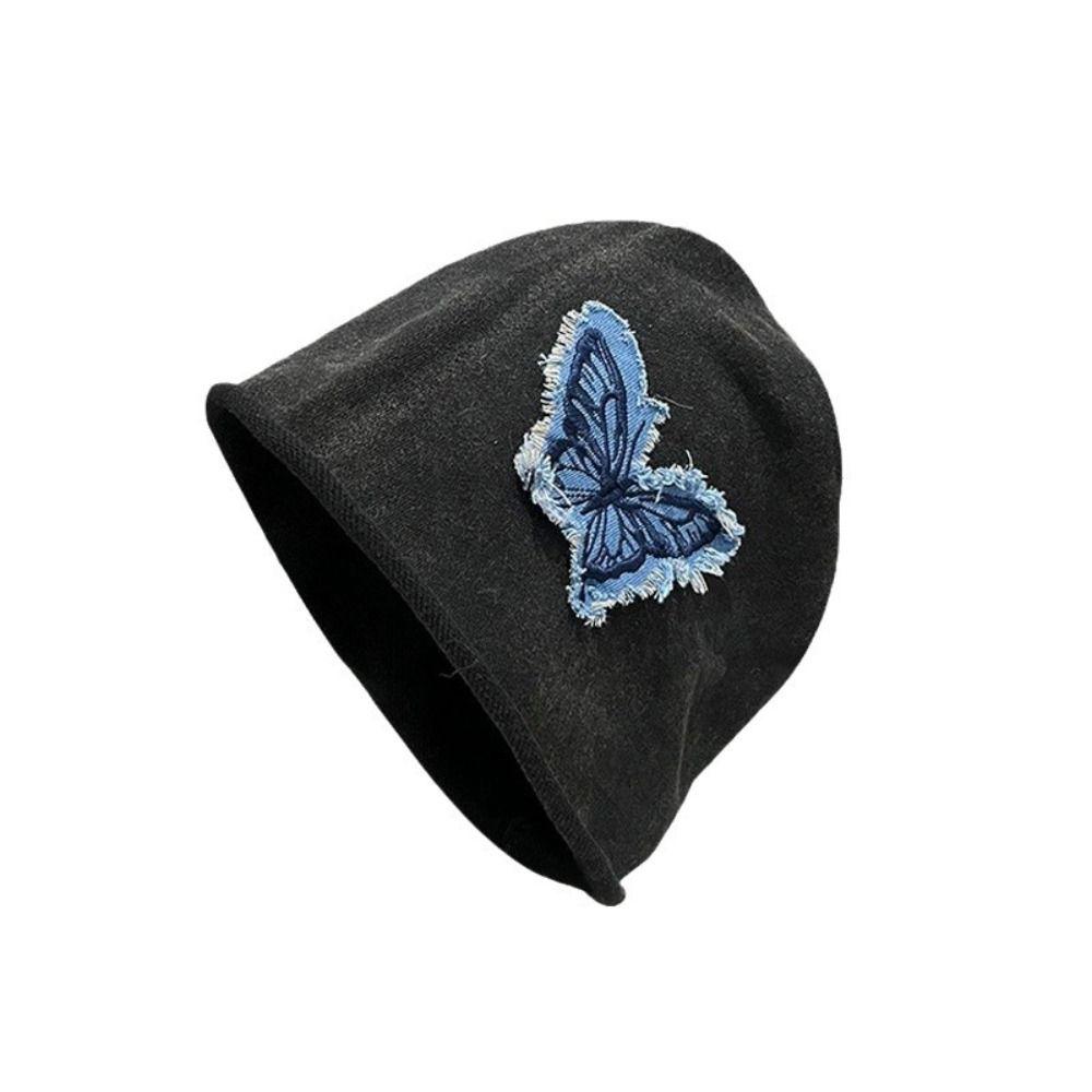 Patch Retro Skullies College Style Pullover Hat Casual Butterfly Beanies  Outdoor
