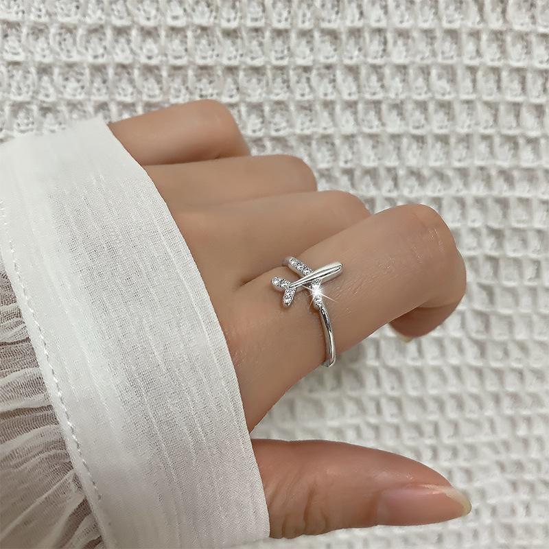 Design Sense Zircon Aircraft Ring Light Luxury Niche Simple Fun Adjustable Bead Set Diamond Index Finger Ring