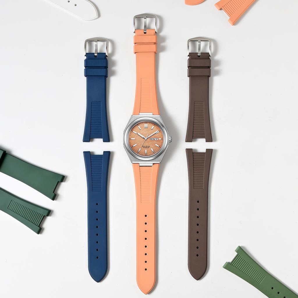 Fluoro Rubber Strap Fit for Citizen Promaster Titanium AW0130-85X  Patek Philippe Nautilus Watch with Titanium Buckle