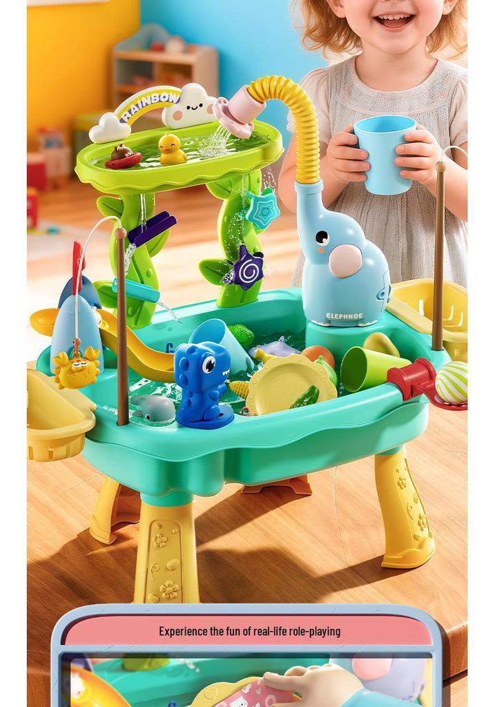 Children's Day Electric Water Play Table: Role-Playing Dishwashing, Fishing, Slide, and Sprinkler Toys